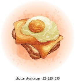 Watercolor Bread with Egg and Cheese for Breakfast Meal Illustration