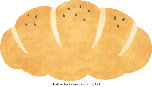watercolor bread freshly baked black sesame topping