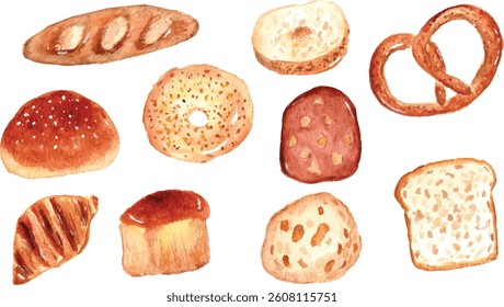watercolor bread illustration design vector