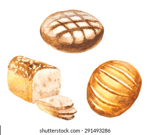 Watercolor Bread Set. Vector Illustration