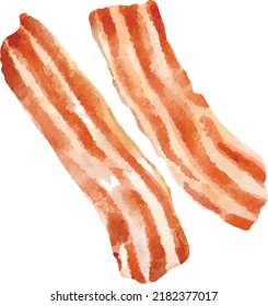 Watercolor Breakfast Bacon sliced , cooking