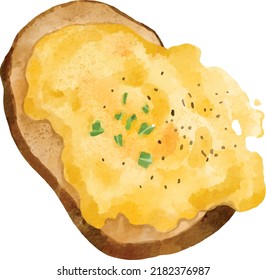 Watercolor Breakfast Bread with scrambled eggs