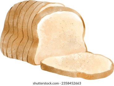 Watercolor Breakfast Isolated sliced bread fresh