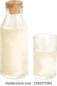 Watercolor Breakfast Milk Bottle And Glass Of Milk