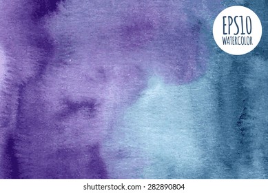 Watercolor bright background in violet and blue gradient colors. Abstract handmage background for invitation or wedding cards. Vector illustration EPS10.