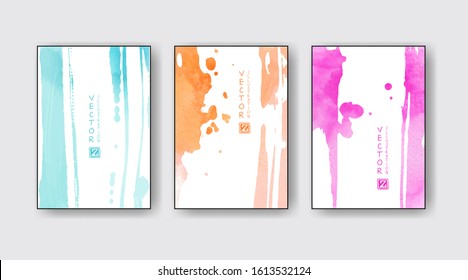 Watercolor bright color design banner set. Vector abstract illustration