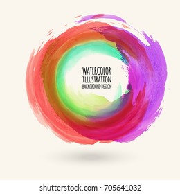 Watercolor bright color texture. Ink round stroke on white background. Simple style. Vector illustration of grunge circle stains.