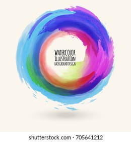 Watercolor bright color texture. Ink round stroke on white background. Simple style. Vector illustration of grunge circle stains.