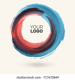 Watercolor bright color texture. Ink round stroke on white background. Simple style. Vector illustration of grunge circle stains.