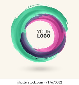 Watercolor bright color texture. Ink round stroke on white background. Simple style. Vector illustration of grunge circle stains.