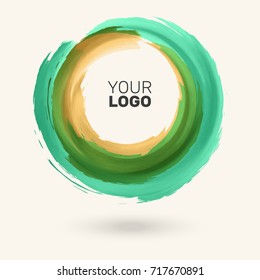 Watercolor bright color texture. Ink round stroke on white background. Simple style. Vector illustration of grunge circle stains.