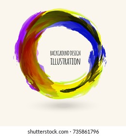 Watercolor bright color texture. Ink round stroke on white background. Simple style. Vector illustration of grunge circle stains.