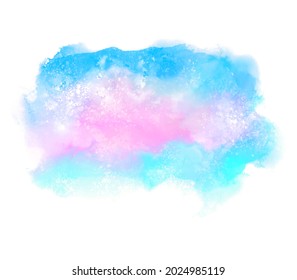 Watercolor bright fluid vector splash. Colorful paper texture liquid design stain element, card. Abstract blue pink colour grunge wallpaper, label 