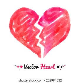 Watercolor broken heart. Vector illustration. Isolated.