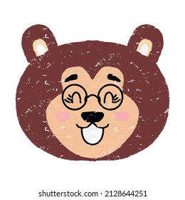 Watercolor brown bear animal head collection. sticker animal design background