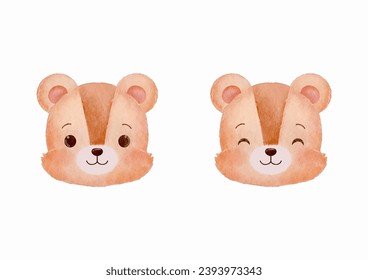 Watercolor Brown Color Teddy Bear Face Vector