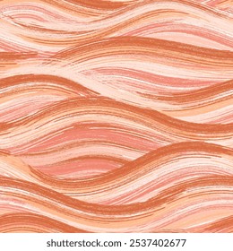 Watercolor brown orange brush stroke pattern vector. Abstract curve, wave, stripe, flowing line, liquid. Seamless geometric design for fabric, scarf, cloth, print, card, wrapping paper, banner, decor.