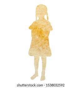 watercolor brown silhouette of a child, little girl