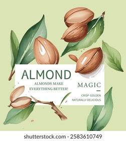 Watercolor Brush of Almonds on Branch collection