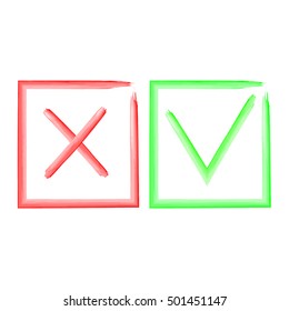 Watercolor brush check marks,approve and wrong symbol, vector illustration