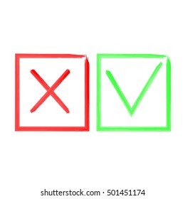 Watercolor brush check marks,approve and wrong symbol, vector illustration