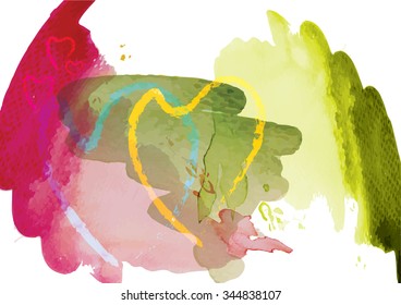 Watercolor brush design abstract background with heart for love,vector illustration