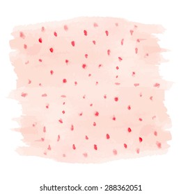 Watercolor brush grunge dot vector background. Light pink with red tiny stains for card design template.
