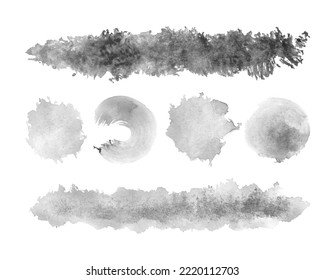 Watercolor brush set, blot, streak, splatter, drops, set for design.