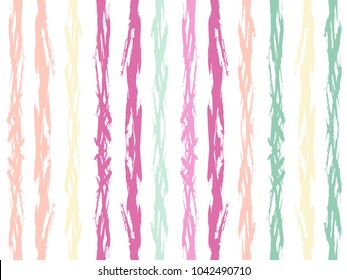 Watercolor brush stripes seamless pattern. Pale magenta and pink, purple, peach orange and yellow paintbrush lines vertical seamless texture for background. Hand drown paint strokes decorative artwork