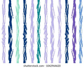 Watercolor brush stripes seamless pattern. Bright violet, sky and navy blue, pale purple and green paintbrush lines vertical seamless texture for backdrop. Hand drown paint strokes graffiti artwork.