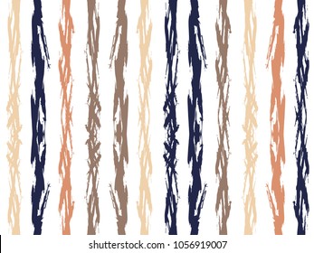 Watercolor brush stripes seamless pattern. Navy blue, brown and saturated purple paintbrush lines vertical seamless texture for background. Hand drown paint strokes design artwork. For wallpaper print