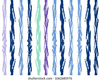 Watercolor brush stripes seamless pattern. Bright violet, sky and navy blue, pale purple and green paintbrush lines vertical seamless texture for backdrop. Hand drown paint strokes graffiti artwork.