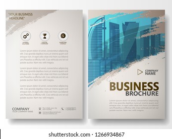 Watercolor Brush Stroke Annual Report Brochure Flyer Template, Vintage City Vector Wallpaper Design, Business Advertisement, Magazine Book Cover Layout In A4 Resolution