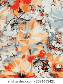 Watercolor brush stroke colorful flowers,daisies pattern