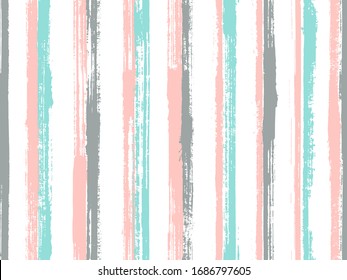 Watercolor brush stroke grunge stripes vector seamless pattern. Elegant maritime shirt textile design. Retro texture grunge stripes, lines on white background. Repeatable ornament.