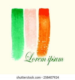 Watercolor brush stroke mini set. National Flag concept of Ireland - Irish colors. Design template with place for your text. Watercolor elements for your design. Used as banners & business cards.