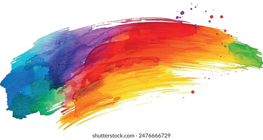 Watercolor brush strokes background, rainbow colors, isolated, for design
