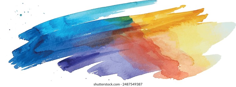 Watercolor brush strokes background, rainbow colors, isolated, for design	

