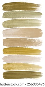 Watercolor brush strokes, earthy color palette, green and beige tones, artistic background design, textured swatches.