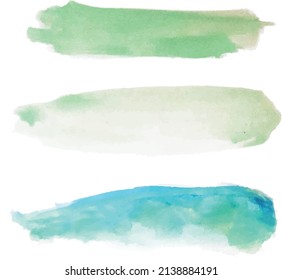 Watercolor brush strokes in green   light blue colors  Abstract painting in aquamarine tones   Green paint stain acrylic technique  color vector background  Element art set in light green hand drawn
