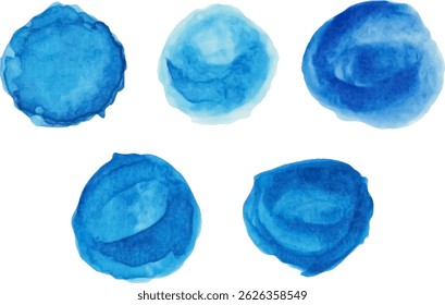 Coups de pinceau à l'aquarelle, taches, éclaboussures, arrière-plans. Set. Image vectorielle. Isolé. Bleu