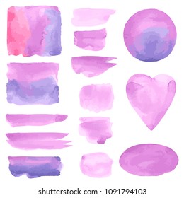 Watercolor brush strokes. Violet aquarelle abstract backgrounds.