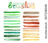 Watercolor brush strokes,texture,line border.Colorful vector.Hand drawing artistic paint art. Bright design template.Natural ecology  green,brown  colors, summer decor elements.