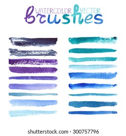 Watercolor brush strokes,texture,line border.Natural vector.Hand drawing artistic paint art. Bright design template.Blue,cyan,violet ,summer decor elements,Ocean wave,sea water.