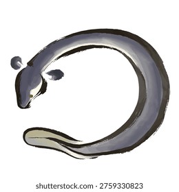 Watercolor Brush Style Eel Illustration (Curled Pose)
