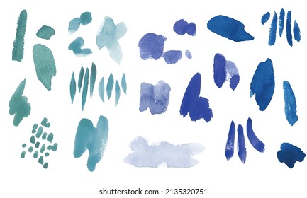 Watercolor brush texture vector artwork. Abstract illustration. Editable design element. Green, blue, navy colors. 