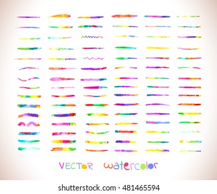Watercolor brushes design template. Large set of colorful watercolor brush strokes