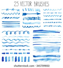 Watercolor brushes,hand painting texture,line brushstroke,border set. Light blue,cyan color.Design template.Watercolor brushes,Blur vector,summer background.Holiday,artistic decor,sea  water,wave,sky