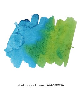 Watercolor brushstroke background green blue color. Grunge element for scrapbook, decoration and design cards and flyers. A model for the creation of digital brushes