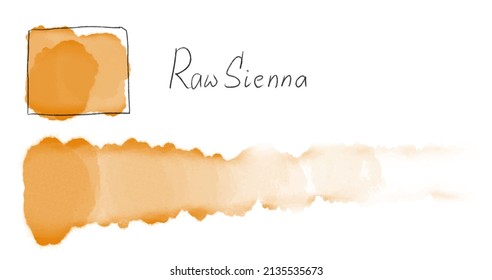 Watercolor brushstroke, stain, description. Orange watercolor. Shade: Raw Sienna